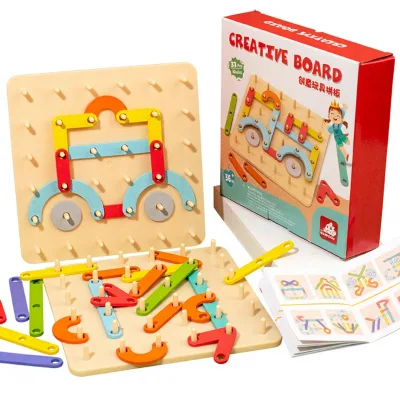Educational Preschool Toys Shape Color Recognition Pegboard Sorter, Wooden Construction Pegboard Educational Toy for Kids