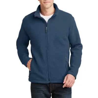 Unisex Men's Winter Full Zip Navy Blue/Charcoal Solid Polar Fleece Jacket Stand Collar Anti-Static Windproof Features Front Logo