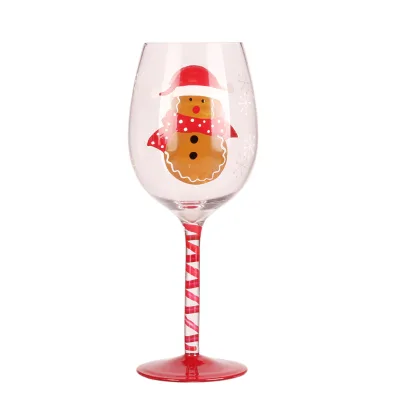 Hand-painted snowman wine glass christmas red stem glass goblet