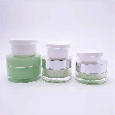 Green Double Wall Refillable Luxury Cosmetic Facial Cream Empty Jar 15ml30ml50ml
