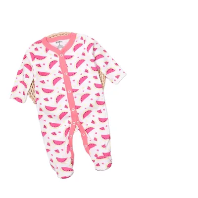 Baby 100% Cotton Romper Long Sleeve Cotton Watermelon Printed with Snap Buttons for Newborn Girls