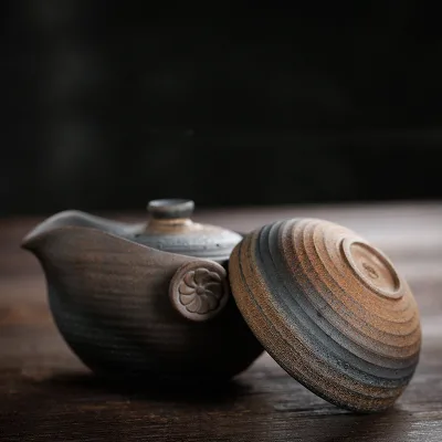 Creative Quick Cup a Cup a Pot Japanese Style Coarse Pottery Outdoor Portable Travel Tea Set Gift SetlogoCustom