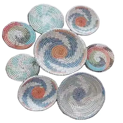 Boho Wall Plate Decor Art Wicker Round Bowl Wicker Wall Tray Seagrass Bohemian Decor Hanger Wall Basket