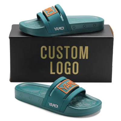 Henghao High Quality Custom Foam Slides Massage Good Slide to Customize Pu Sole 3d Rubber Logo Flat Sandals With Toes Out