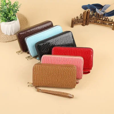 2026 New Minimalist Woven Card Holder Women's Long Zipper Wallet Soft Leather Clutch Purse Wholesale Universal 2026 New Arrival