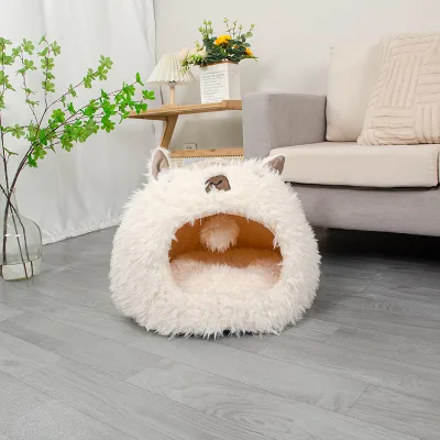 Manufacturer Wholesale Cute Dog Bed House 16D Faux Fur with 16D Sponge Animal Pattern Pet Cave Bed for Dogs and Cats