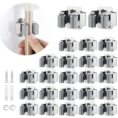Jutye Broom and Mop Holder Stainless Steel Mop Hook Wall-mounted Mop Clamp Broom Hanger
