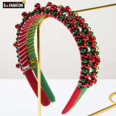 2pc Factory Wholesale Velvet Christmas Jingle Bell Headband Red Green Silver Bells Decor Xmas Holiday Party Hair Hoop Festival