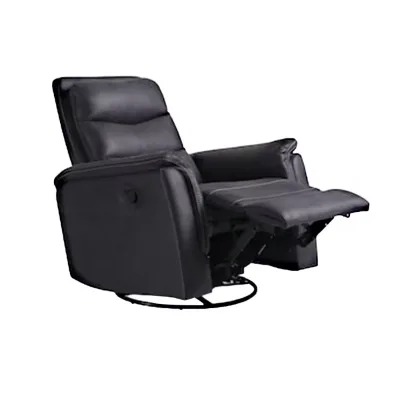Modern Single Rocking Swivel Reclining Sofa Black PU with Metal Frame Synthetic Leather Upholstery for Living Room