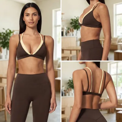 Cross-border Nude-Feel Beautiful-Back Yoga Bra Two-Piece Contrasting Colors Breathable Light Support Color Blocking Adults