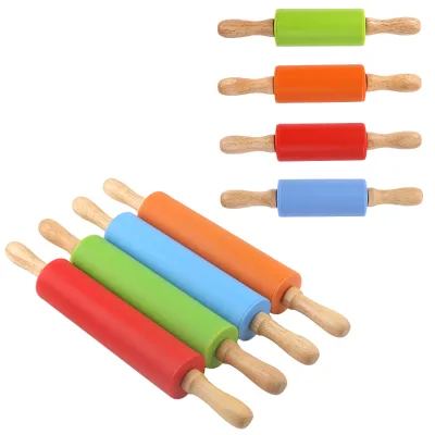 Non-stick Colorful Silicone Rolling Pin Small Size for Children Baking