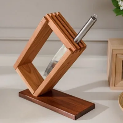 Inclined Home Kitchen Countertop Knife Holder Large Capacity Tool Organizer Accessories Solid Wood Knife Storage Rack for Knives