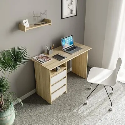 110cm Wide 3 Drawers Left Right Interchangeable Quick Assembly Anti Slip for Teen Kids Room Home Use Computer Desk With Drawers