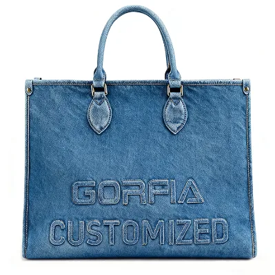 Custom Embossed Logo Denim Handbag Ladies Purse Monogram Tote Bags Messenger Crossbody Strap Purses Women's Tote Bags