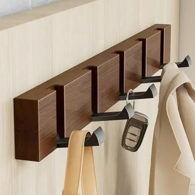 Creative Folding Wooden Coat Stand With Explosive Bamboo Wood Hook for Wall Hanging in Living Room or Bedroom