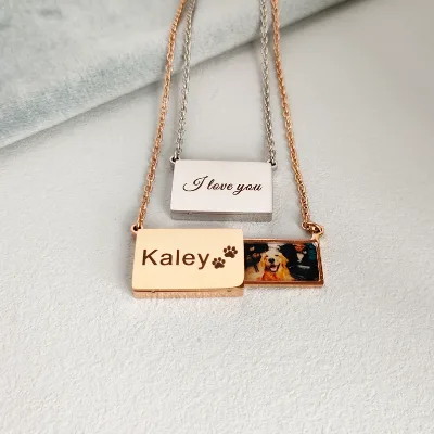 Custom Blank Necklace Personalized Photo Envelope Locket Necklace Creative Engrave Text Pull Out Hidden Photo Pendant Necklace