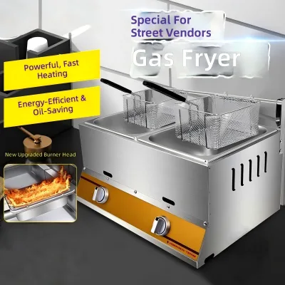 Commercial Gas Fryer Oden Cooker Food Stall Deep-Frying Equipment Skewers Chicken Wings Large-Capacity Stainless Steel