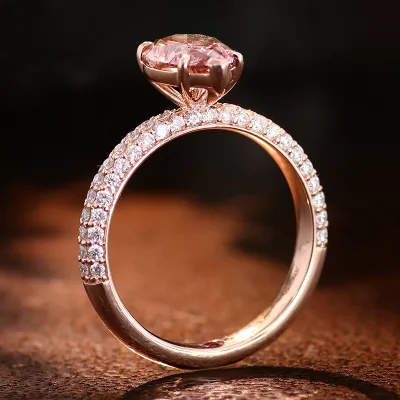 Fine Jewelry Rings Pear Cut pink Color 1 Cara Lab Diamond 18k Yellow Gold Dainty Ring with Side Stones Ring for Woman Jewelry