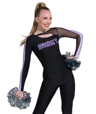 Polyester Spandex Girls Fabric Long-sleeved Oem Off-shoulder Sparkling Rhinestone Customized Cheerleading Uniform