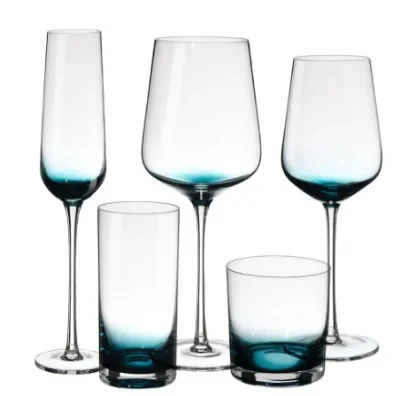 Customized Handmade Blown Crystal Tall Glass, White Wine Glass, Blue Wine Glass Set
