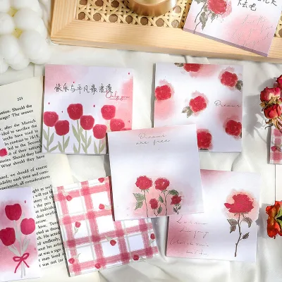 Private Label Custom Beautiful Note Pad Stationery Label Tag Tulip Rose Sticky Note