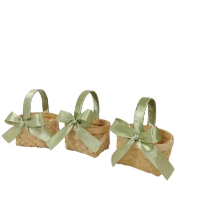 Wooden Candy Basket, Spring Color Ribbon Basket, Hand-woven Basket, Mini Handbag Basket, Gift Box, Souvenir, Wedding Supplies