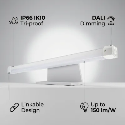 LED Linear Tri-proof Light 4ft 1200mm 40W IP66 IK10 Waterproof DALI Dimmable 120lm/W 5000K Linkable Warehouse Supermarket