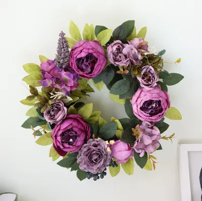 Hot Sales Hanging Christmas Garlands Artificial Peony Flower Wreath for Door Decoration