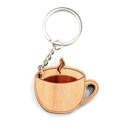 Wooden Keychain Gift for Colleagues Workmate Different Shapes Custom Coffee Keychain