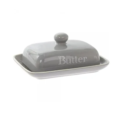 Wholesale Ceramic Vintage Grey Butter Dish with Lid Storage Container for Kitchen