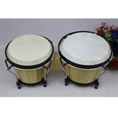 2023 Hand-crafted Wooden Shell Bongo Drum 7+8 Inch for Adults Kids Beginners Professionals