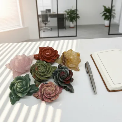 Natural Crystal Flower Multi Decoration Hand Carving Rose Quartz Crystal Crafts Ocean Jasper Rose for Healing Gift