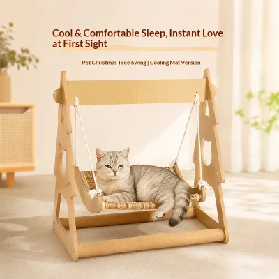 Double-layer cat Hammock Pet Swing Removable Washable Hanging Wooden cat Bed with Interactivity Suitable All Seasons