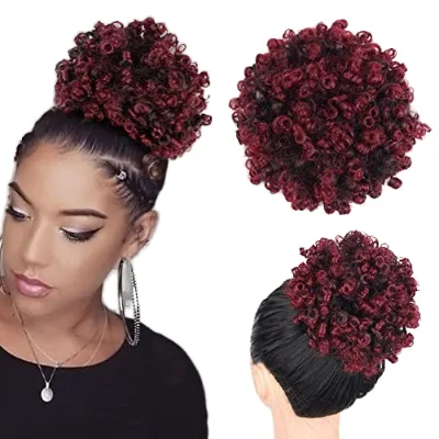 Wholesale High-Temperature Synthetic Afro Kinky Hair Buns Elastic Band Styled Afro Wave Band Black Women's Ponytail
