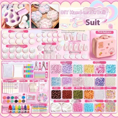 Handmade DIY Plastic Ball Kit with 12 Colors Noisy Squeeze Toy Glutinous Rice Cake Filling Premium Quality Ball Set