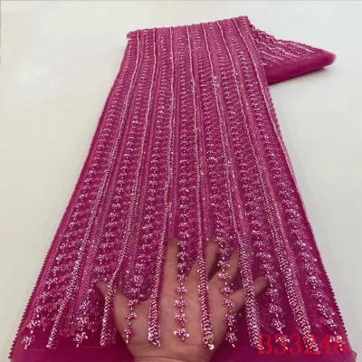 Wholesale Price Crystal Sequins Polyester Austria French Lace Handmade Wedding Beaded Lace Fabric
