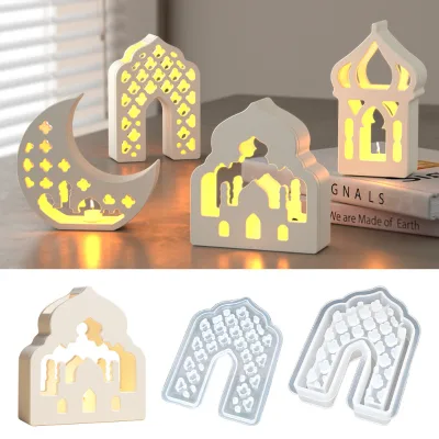 INTODIY Middle Eastern Style House Castle Lampshade Silicone Mold Hollow Moon Festival Decoration Pendant Gypsum Mold