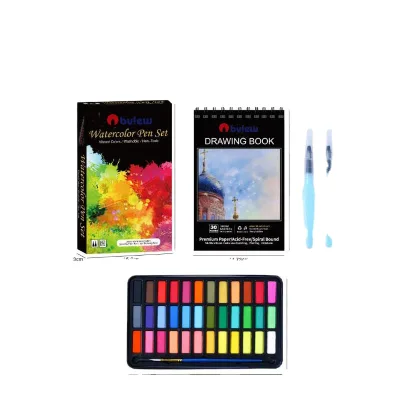 36 Vibrant Colors Watercolor Travel Pan Sets Solid Watercolor with A5 Drawing Paper Pad 2 Pcs Paint Brush Non-Toxic for Artist