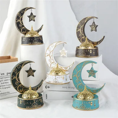 New Middle East Incense Burner Moon Star Model Arabian Ramadan Resin Metal Incense Burner Crafts Home Decoration