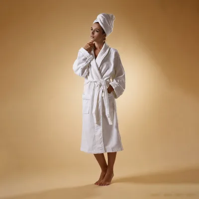 Wholesale Custom Logo Solid Luxury Hotel Bathrobe 100% Cotton Soft Comfortable Breathable JUNTU Brand 3-5 Star Hotels Four