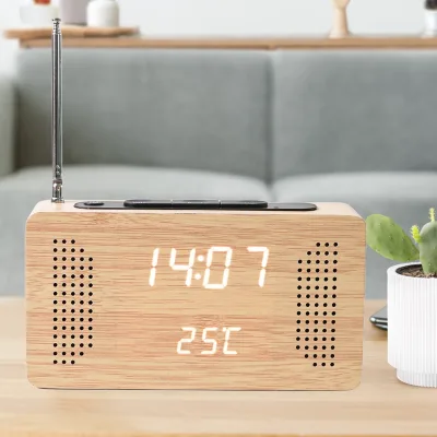 Multifunctional Radio Clock Creative Design LED Wooden Clock Intelligent Voice Sensing Single Group Alarm Time Temperature