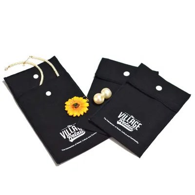 Black Cotton Linen Dust Envelope Button Pouch Tool Gift Candle Packing Bag Customized logo