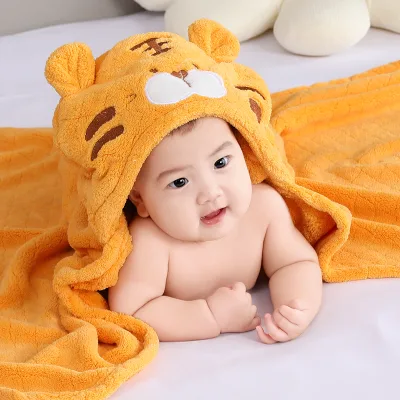 Custom Cartoon Animal Hooded Microfiber Bath Towel for Kids Soft Comfortable Coral Fleece Quick-Dry Absorbent for Bathroom Use
