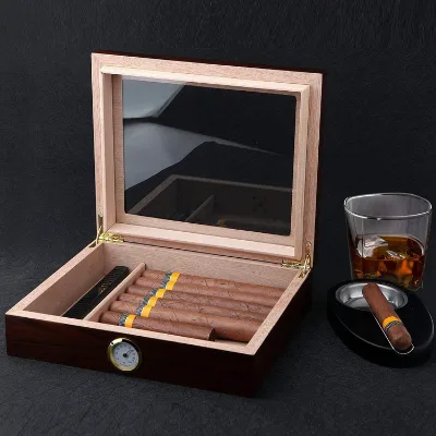 Hot-Selling Luxury Cedar Wooden Cigar Humidor Box with Drawer Handmade and Custom Logo Featuring Lacquer Technics
