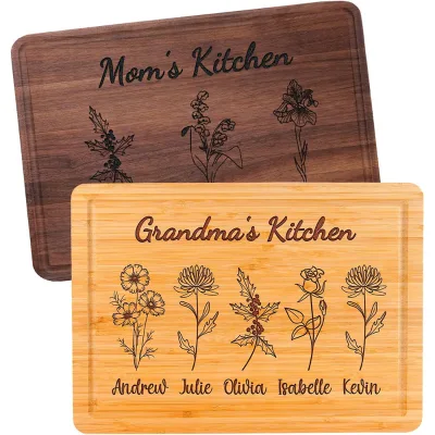 Personalized Custom Laser Engraved Bamboo Cutting Board Wooden Kitchen Butcher Block for Wedding Holiday Corporate Client Gift