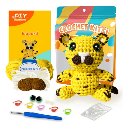 Customized Logo DIY Leopard Animal Crochet Kit, Complete Amigurumi Knitting Starter Pack with Premium Yarn for Gift Wholesale