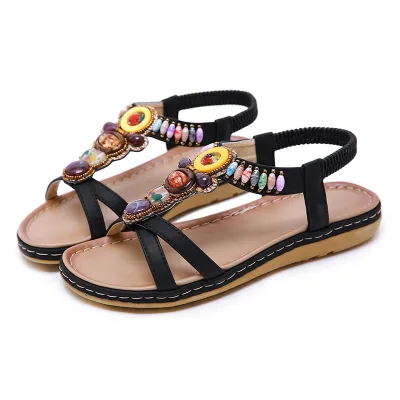 Bohemia Style Summer Latest Design Stylish Female Ladies Flat Beaded Sandals