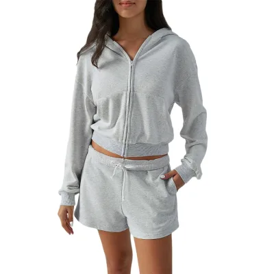 Women's Autumn Winter Casual Coat Fleece Cardigan Hoodie Blouse Top Lined with Front Logo Cross-Border Sport Set for Women