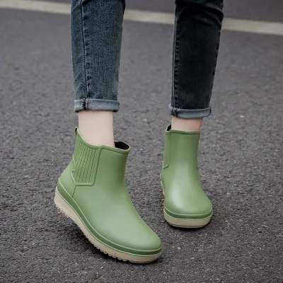 Non-slip Low Tube PVC Rain Boots Kitchen Waterproof Shoes Women's Spring Short Overshoes Water Boots Thickened Versatile