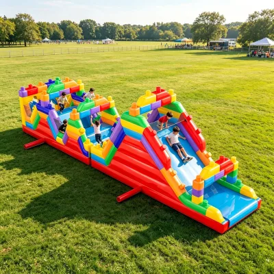 Custom Style PVC Material Portable Inflatable Building Block Obstacle Course Bounce Slide Race Tunnel for Activity